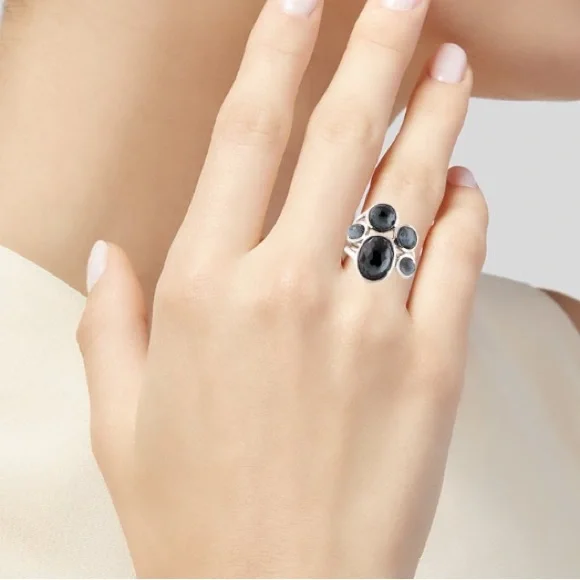 Ippolita Hematine & Quartz Doublet Wonderland Silver Cocktail Ring SZ:7 - Picture 2 of 4